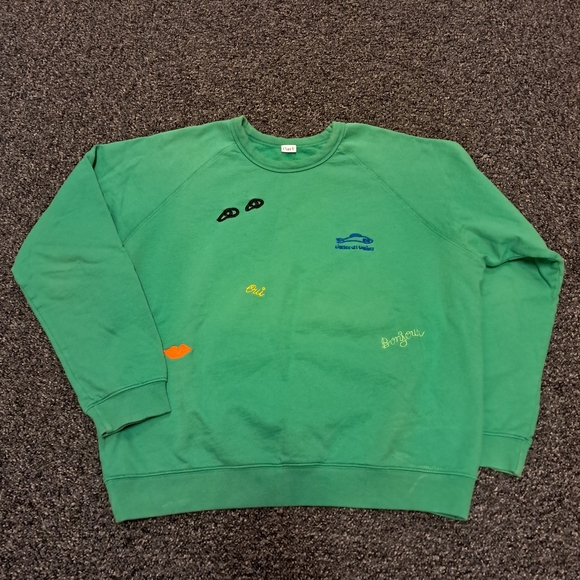Clare V Sweatshirt French Terry Embroidered Green Size L - Picture 4 of 9